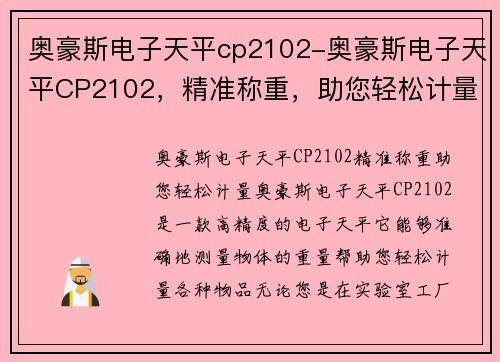 奥豪斯电子天平cp2102-奥豪斯电子天平CP2102，精准称重，助您轻松计量